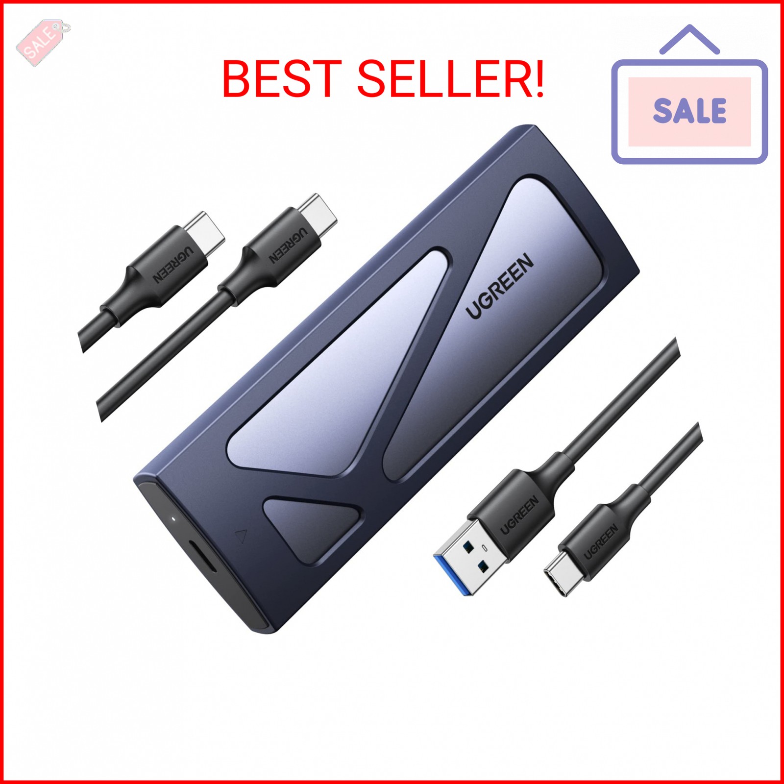 UGREEN SSD Enclosure, Tool-Free USB C External, 10Gbps M.2 NVMe to USB Adapter/R