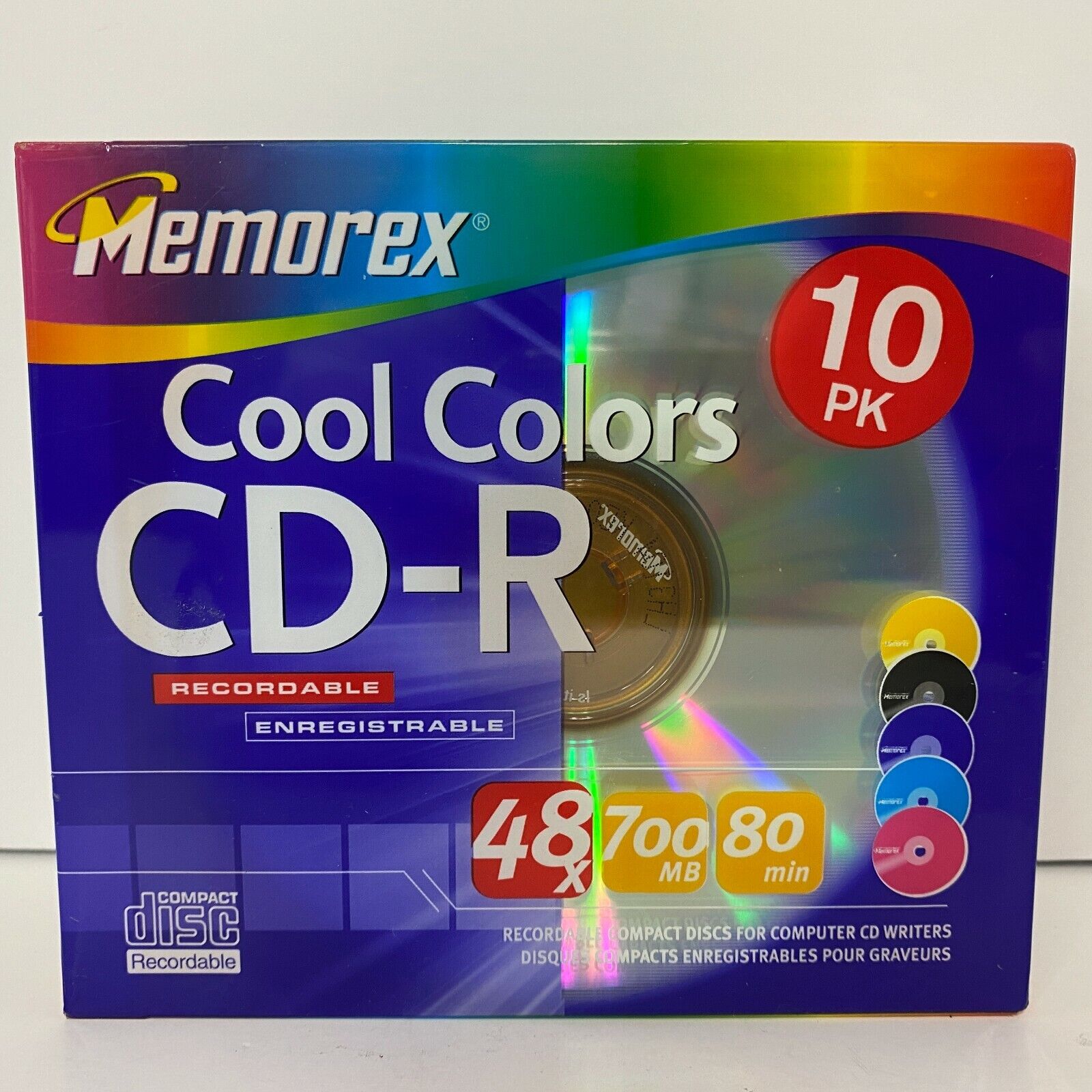 MEMOREX CD-R Cool Colors 10 Pack 80Min 700MB 48X NEW SEALED