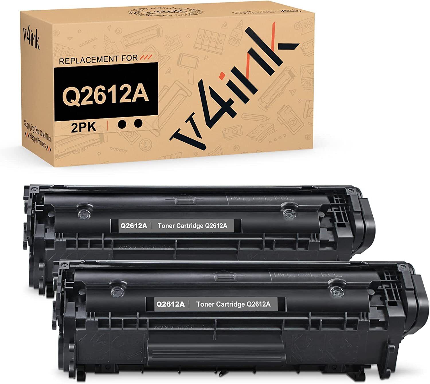 V4INK 2PK Compatible 12A Toner for HP Q2612A 1010 1012 3015 Canon D420 D450 D480