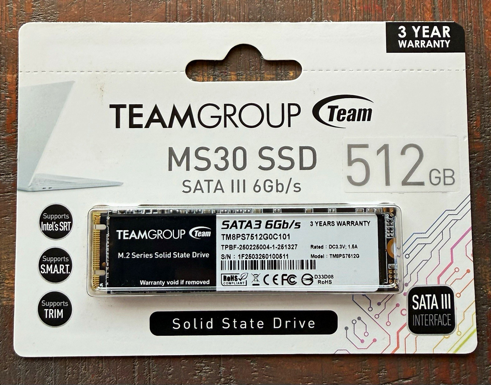 TEAMGROUP MS30 512GB M.2 SATA III 6Gbps Internal SSD TRIM S.M.A.R.T.