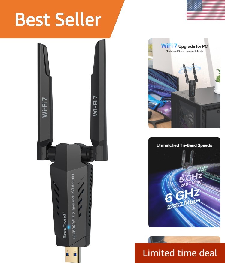 BE6500 USB WiFi 7 Adapter, Tri-Band Long Range USB WiFi Adapter for Desktop P...