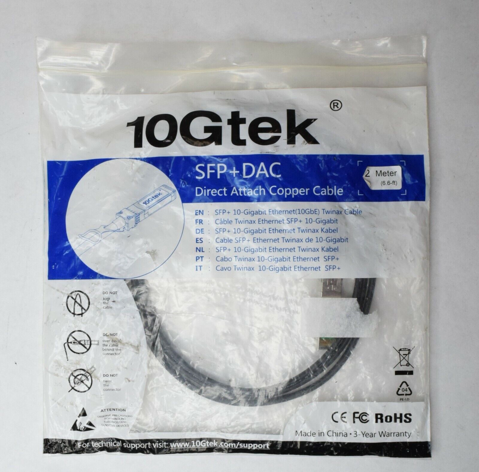10Gtek 10GB  SFP+ DAC Twinax Cable Direct Attach Copper Cable CAB-10GSFP-P2M