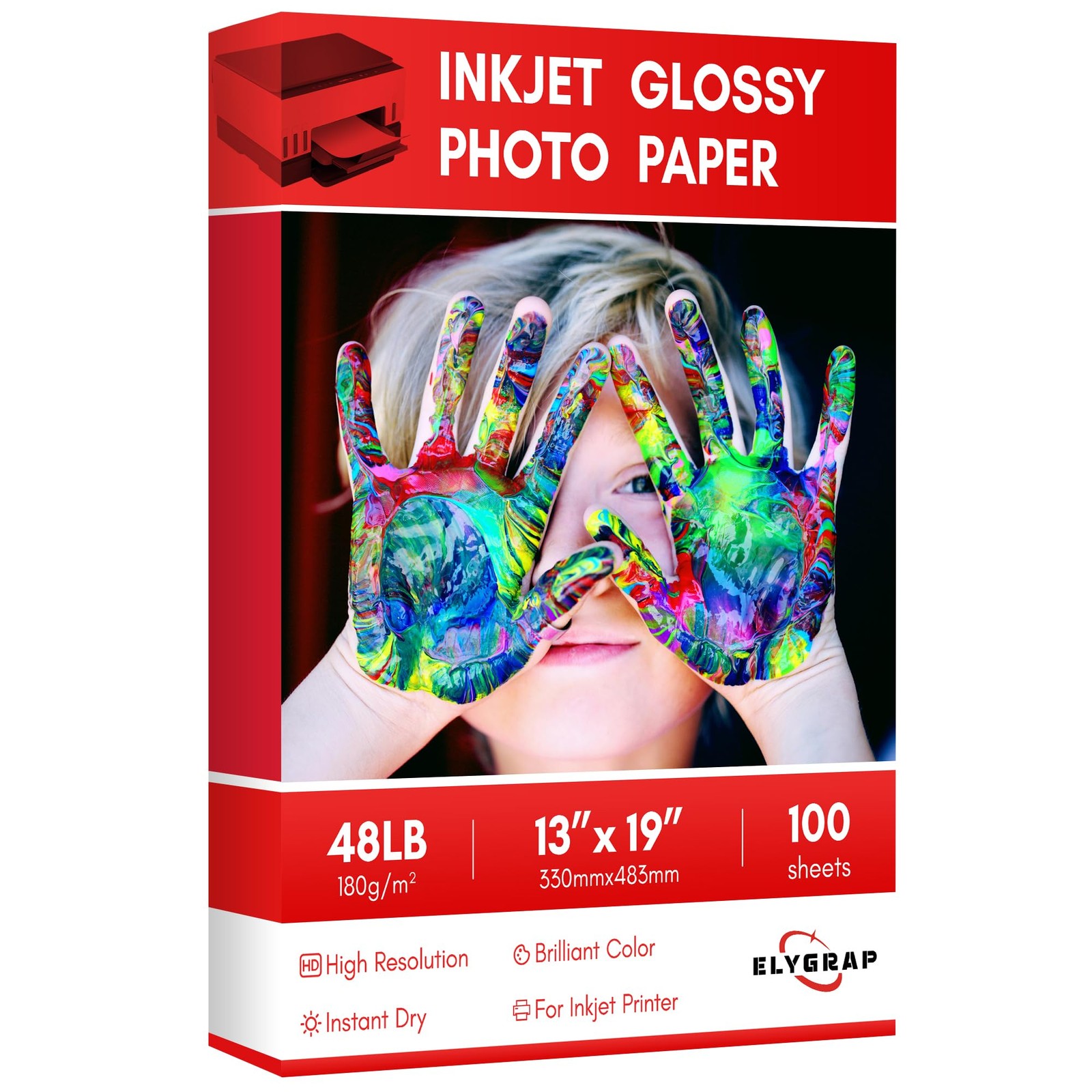 100 PCS Glossy Inkjet Photo Paper 13x19 Inch 48LB Dye Ink 180gsm Printer