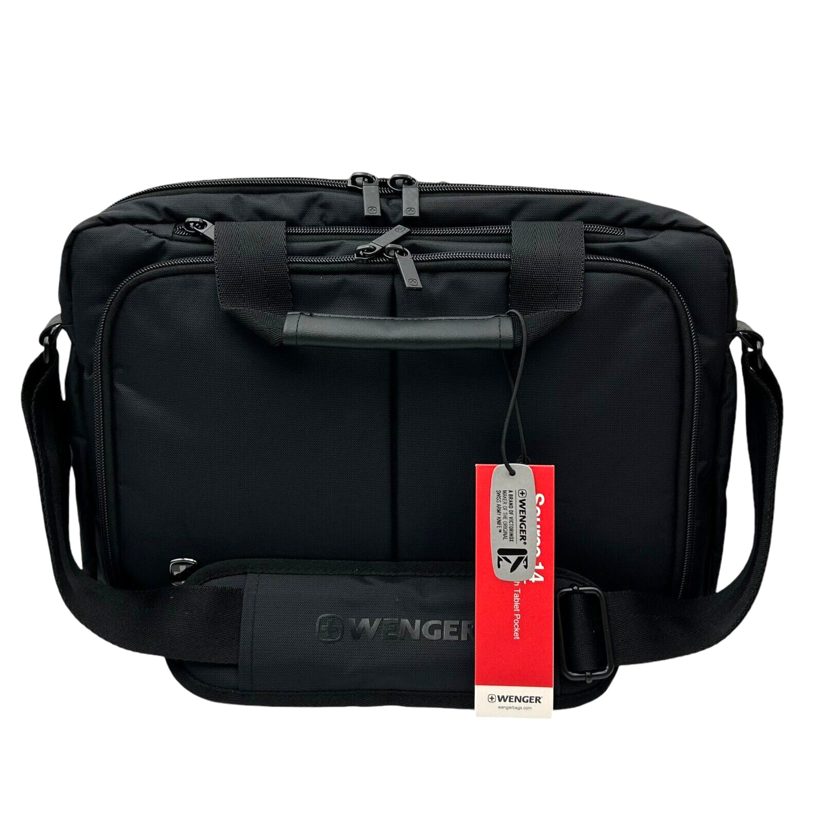 WENGER 14in Laptop Briefcase with Tablet Pocket Black Padded Interior Adjustable