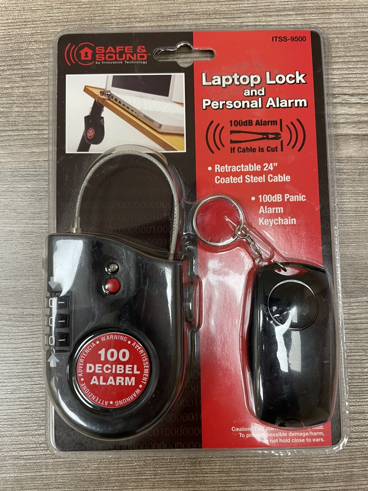 SAFE & SOUND Laptop Lock w/ Alarm + Personal Panic Alarm Keychain 100dB