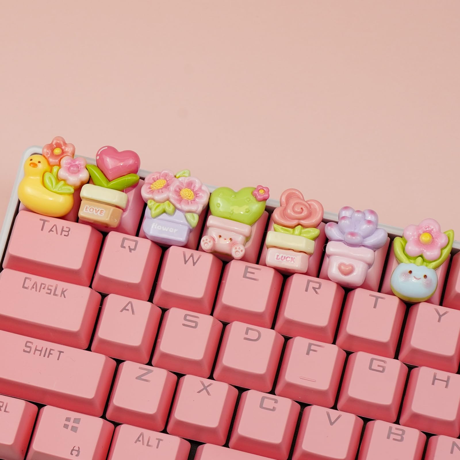 7 PCS Potted Flowers Keycaps OEM Profile ESC For Cherry MX Keyboards Girls