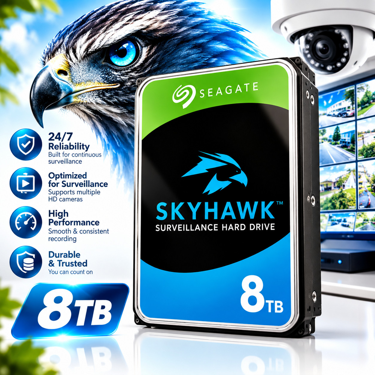 Seagate SkyHawk AI 8TB 3.5" Surveillance SATA I Internal Hard Disk Drive...