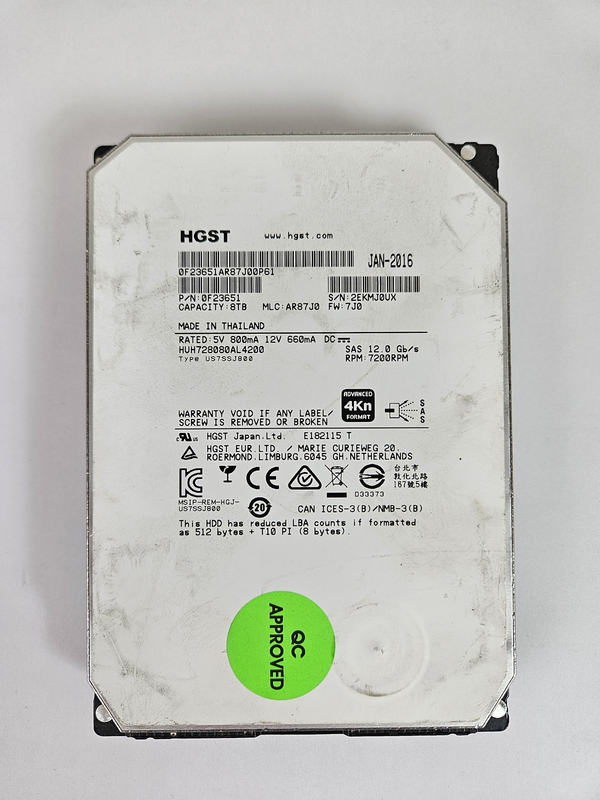 HDD HGST HUH728080AL4200 8TB SAS 7200 12GB 3.5 P/N: 0F23651