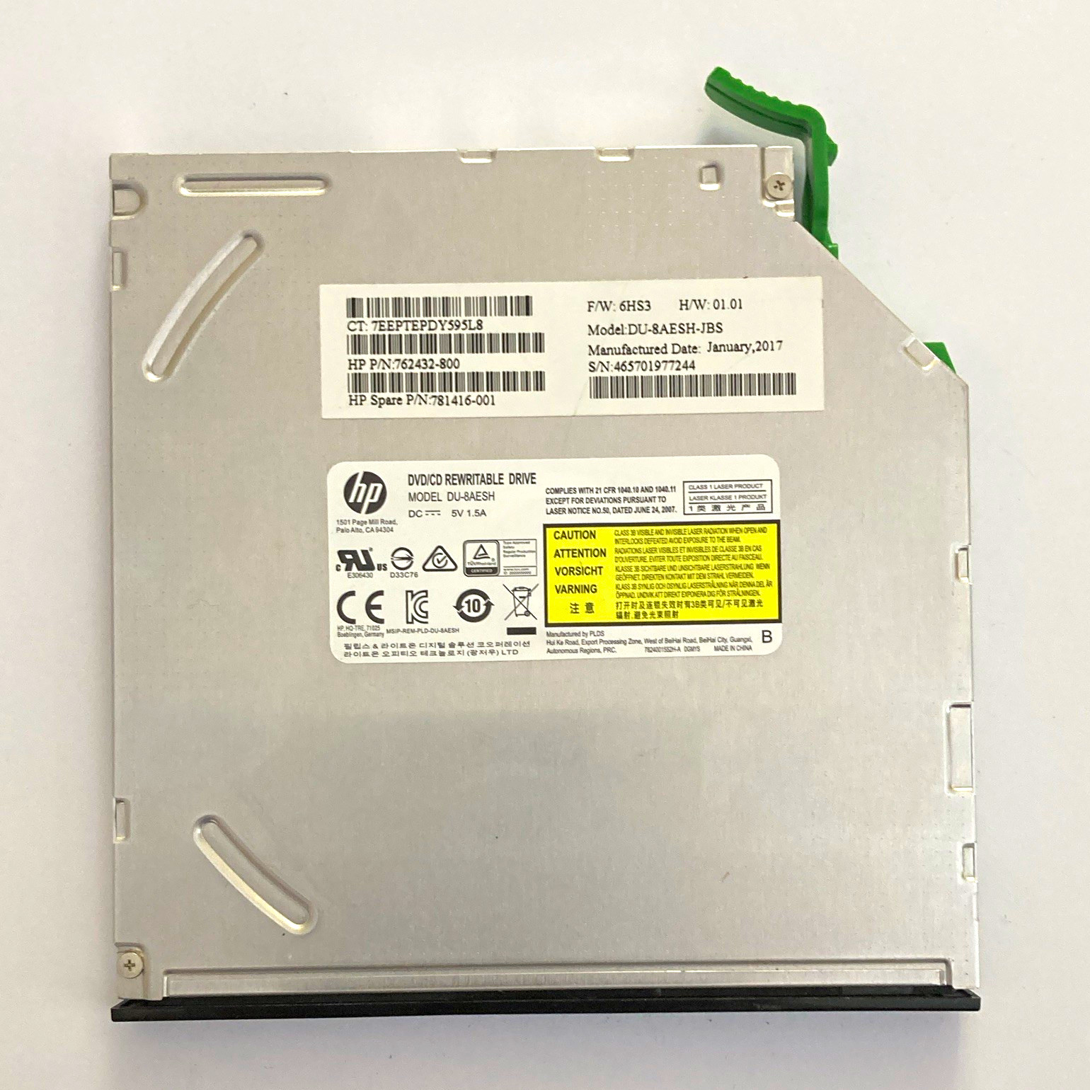 HP DU-8AESH Internal Laptop DVD/CD Rewritable Drive SATA 8x 9.5mm