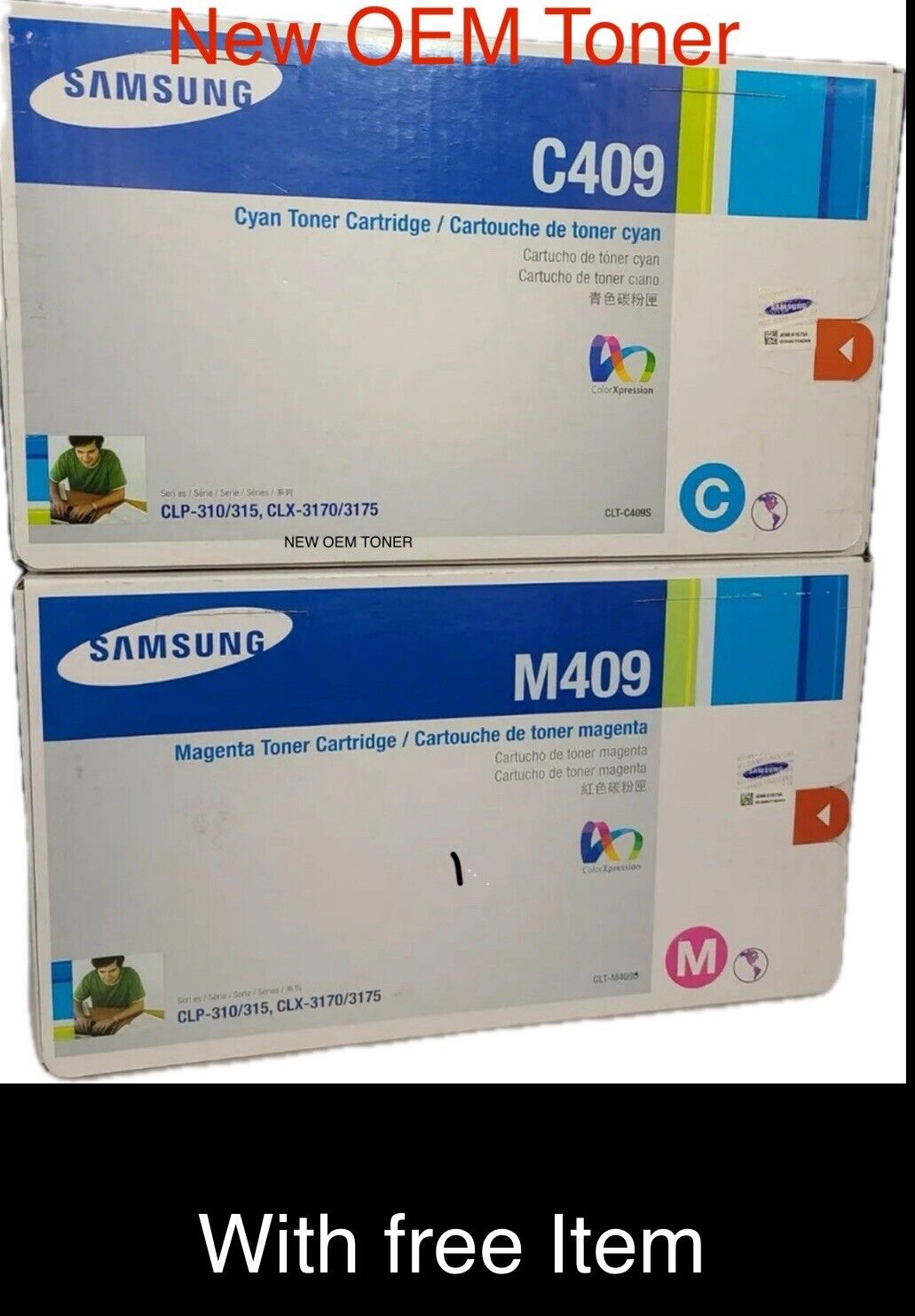 New Samsung OEM Toner M409, C409, Cyan, Magenta With FREE Toner.