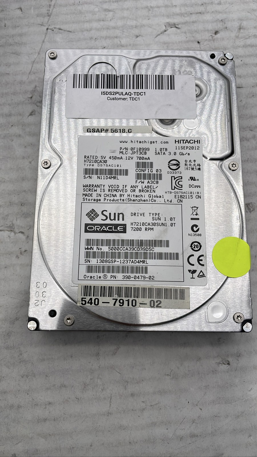Sun Oracle Hitachi 1TB H7210CA30SUN1.0T 7200RPM SATA 3.0 Gb/s 3.5" HDD A3CB