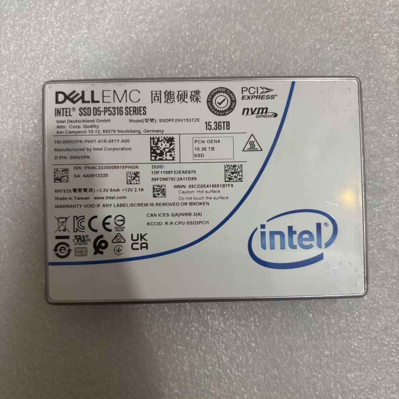DELL 0WNXPK SSDPF2NV153TZE P5316 15.36TB NVME PCle GEN4 SSD Solid State Drives