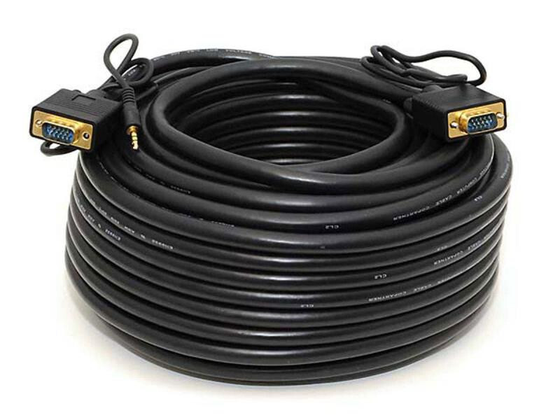 100ft Premium Durable VGA Male to Male Triple-Shield Cable with 3.5mm Audio Jack