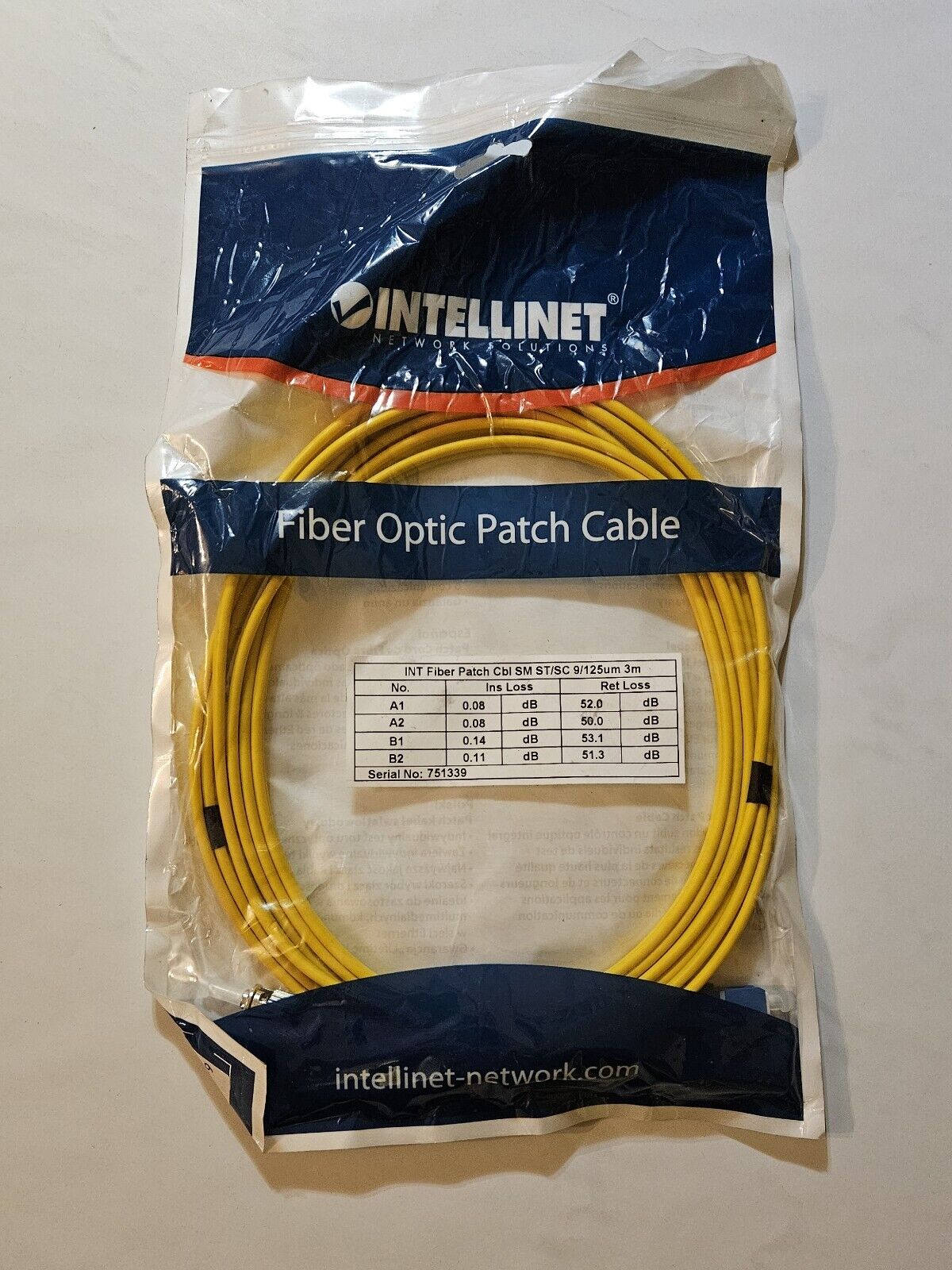 SM ST/LC 9/125um OS2 Fiber Optic Patch Cable, 1m (Yellow)(NOS)(QTY 1 ea)A04-2