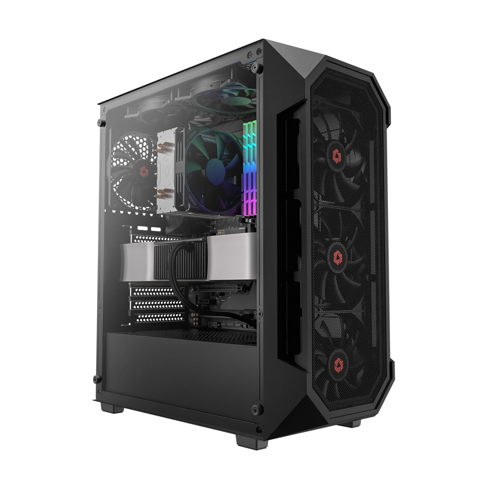 ATX Mid Tower Gaming Computer PC Case, Tempered Glass, Builtin 4 x 120mm PWM ...