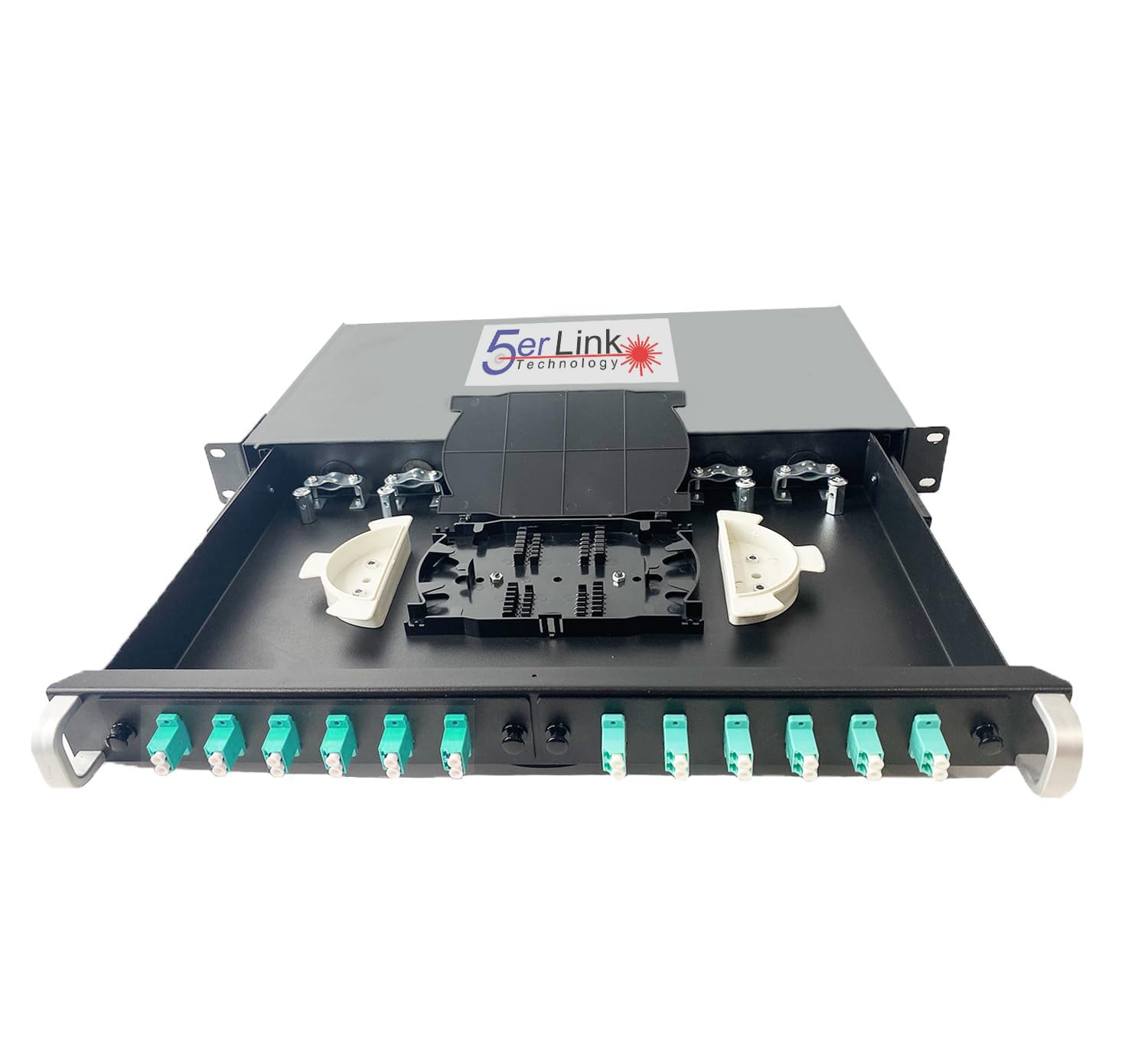 24 Strand 1U Fiber Optic Cable Rack Mount Enclosure with 12 LC Duplex Couplers f
