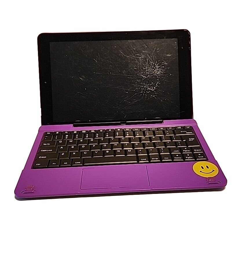 Used RCA 10 Tablet rct6303w87 Purple Detachable Keyboard Cracked Screen NO CORD 