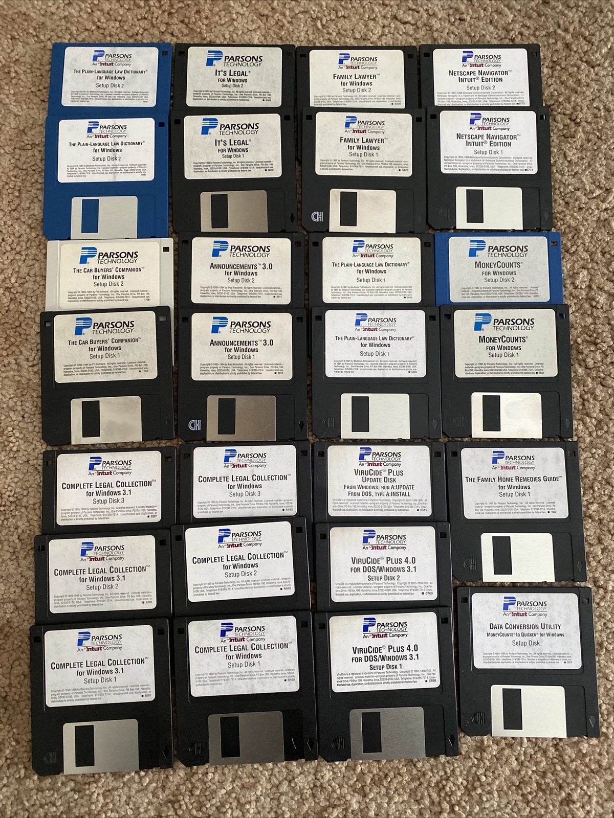 Vintage Huge Lot Parsons Technology 3.5” Floppy Many Legal 13 Programs 27 Disks