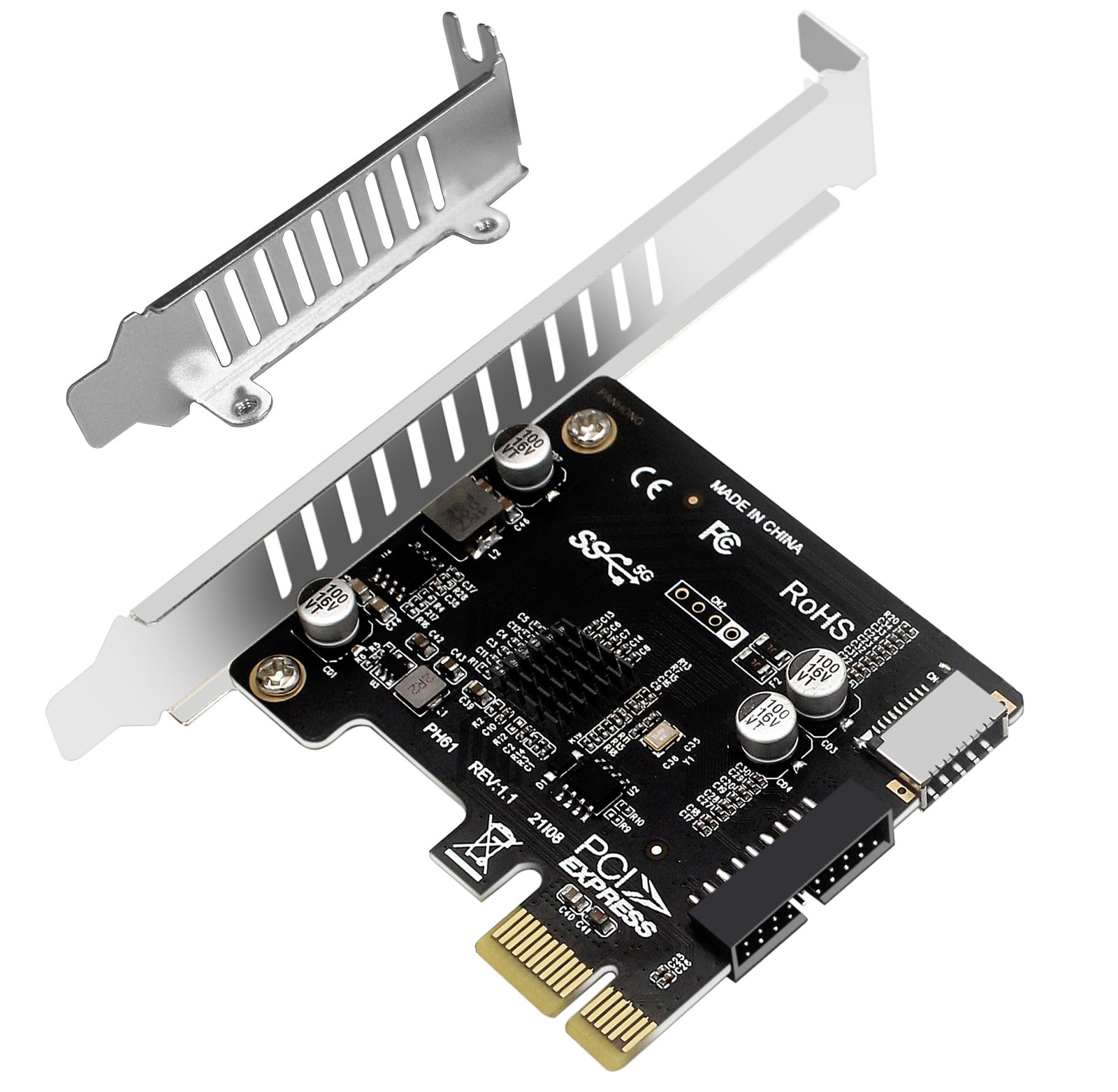 PCI-E 1X to USB 3.2 GEN1 Type-E Front Panel Header and 19PIN Port USB Expainsion