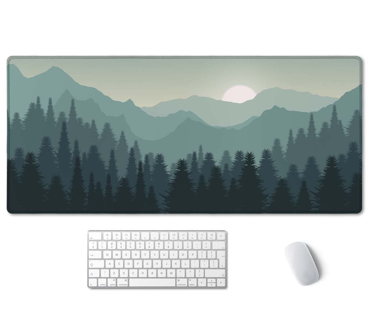 Sunset Mountains Landscape Green Desk Mat Extra Large Gaming Mouse Pad Laptop