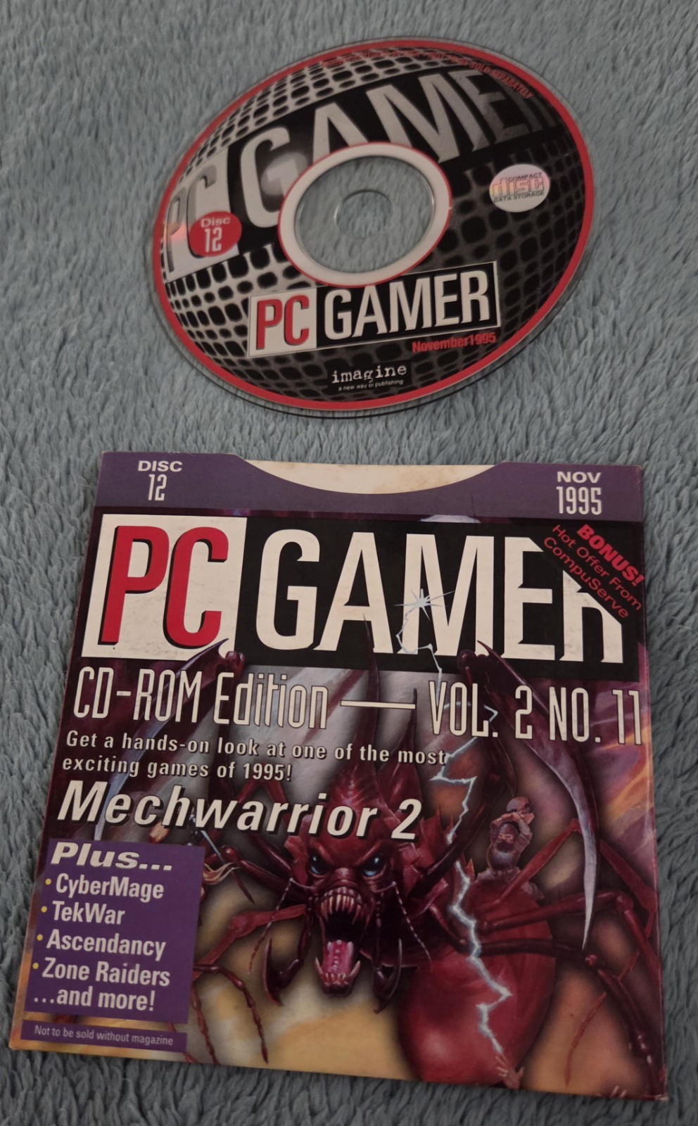 PC Gamer Magazine CD-Rom Disc 12 Nov 1995 Pc Game Demos Mechwarrior 2 TekWar