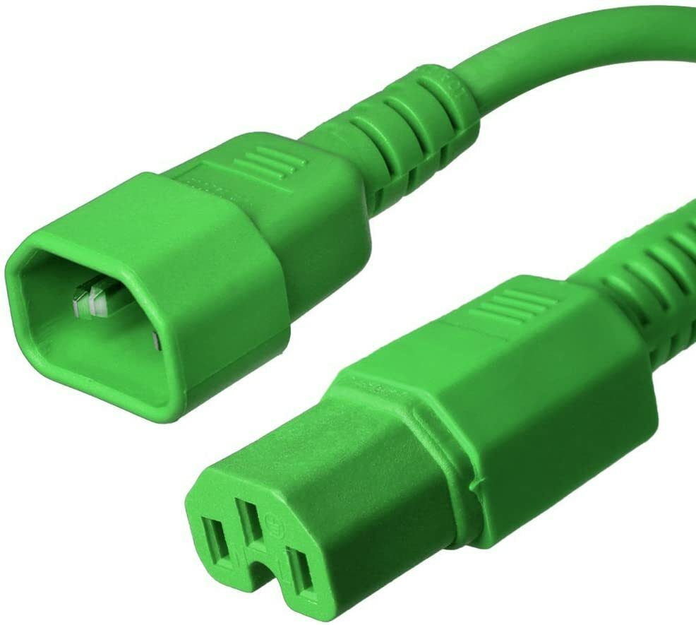 2FT IEC C14 - C15 Green Power Cord 14AWG 15A/1875W 100-250V 0.6M