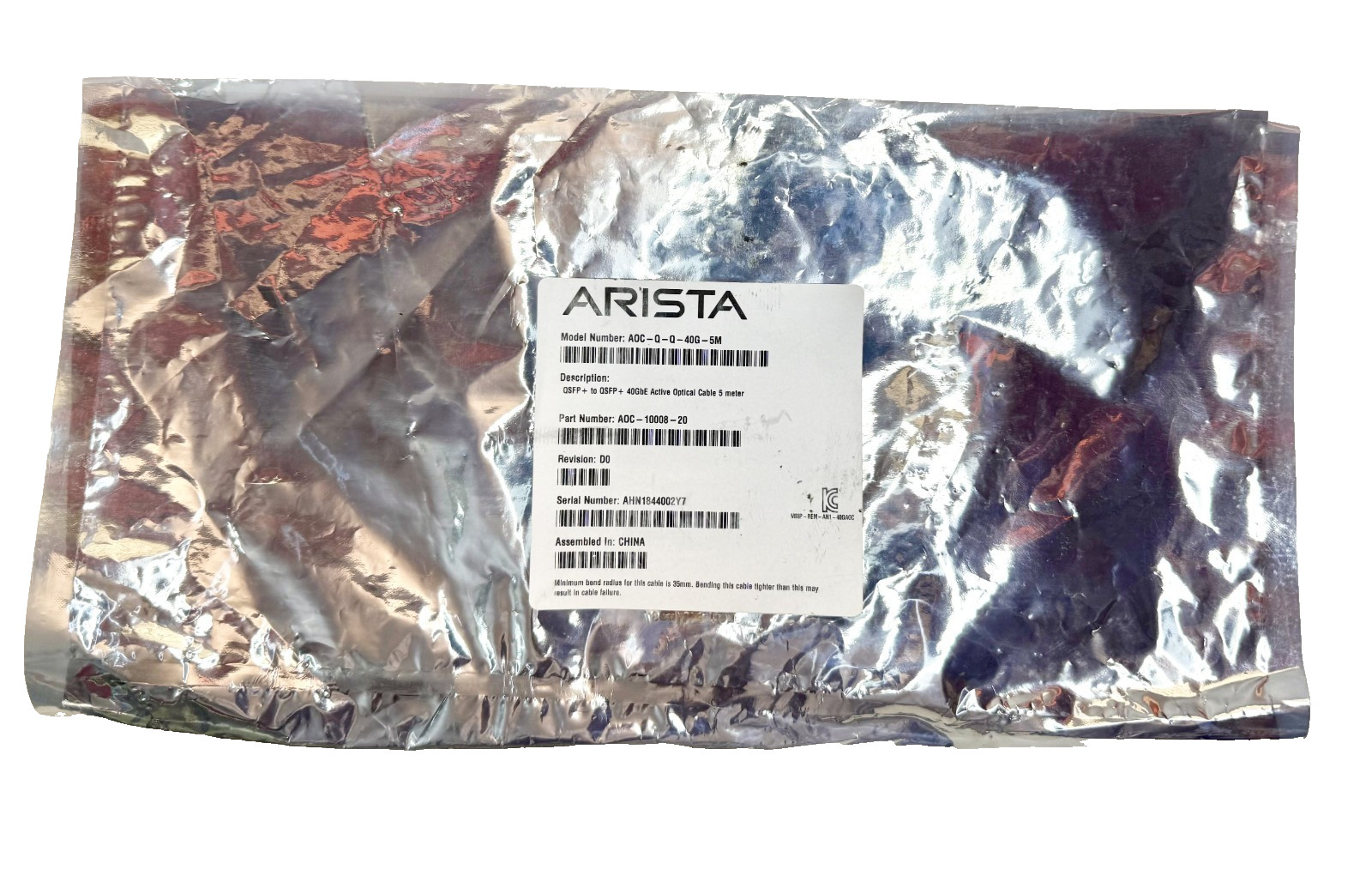 Arista AOC-Q-Q-40G-5M 40Gbps QSFP+ Active Optical Cable (AOC) 5m
