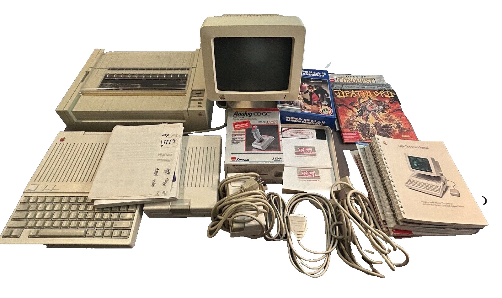 Vintage Apple IIc Computer A2S4000 w/ Monitor, Image Writer, Games, Manuals