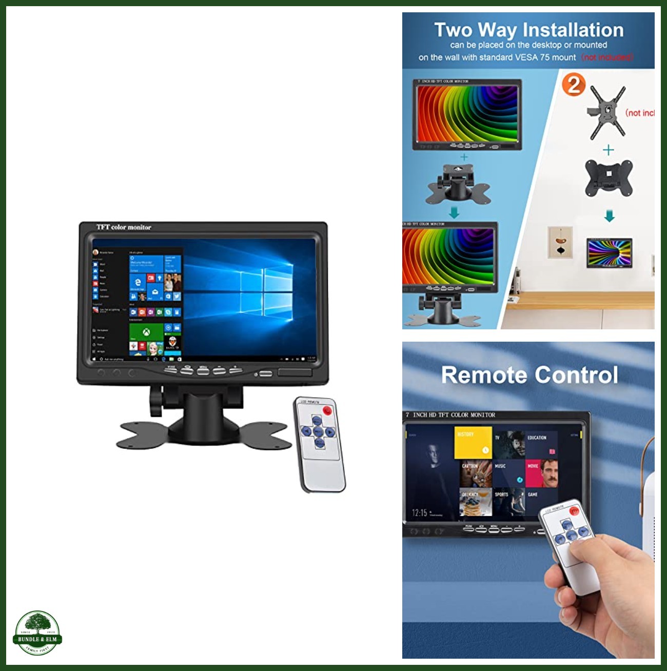 7 inch Portable Small HD 1080P VGA Monitor, Mini Screen 1024x600, HDMI/VGA/AV In