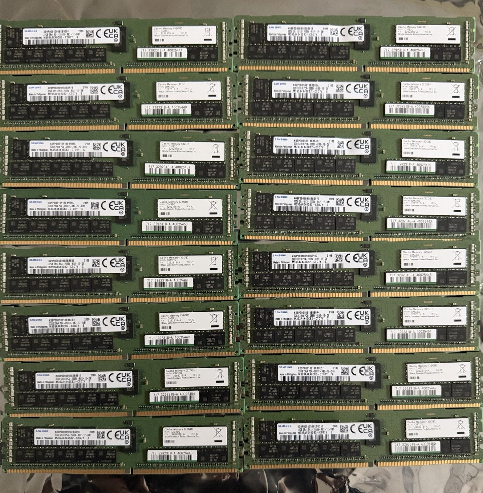 Lot of 16 Hitachi VSP 1500 32GB Cache Memory DIMMs Samsung - Total 512GB