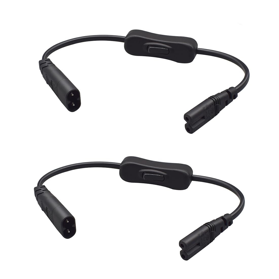2 PCS IEC 320 C8 Male To C7 Female Power Extension Cable 0.3m/1FT Switch 18/2