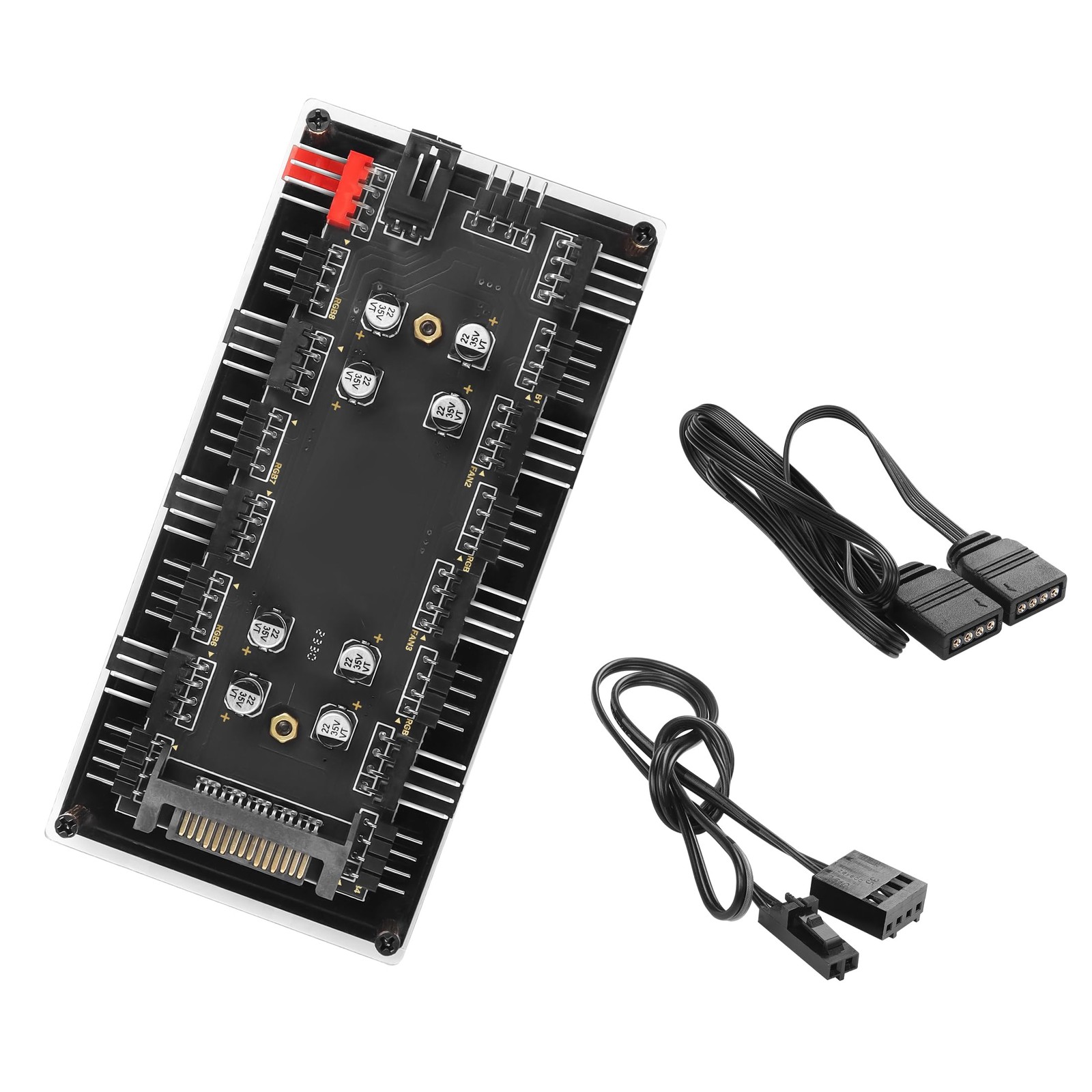 Case Fan Hub, 12V 4Pin PWM + 4Pin RGB 2 in 1 Controller with SATA Power CPU C...