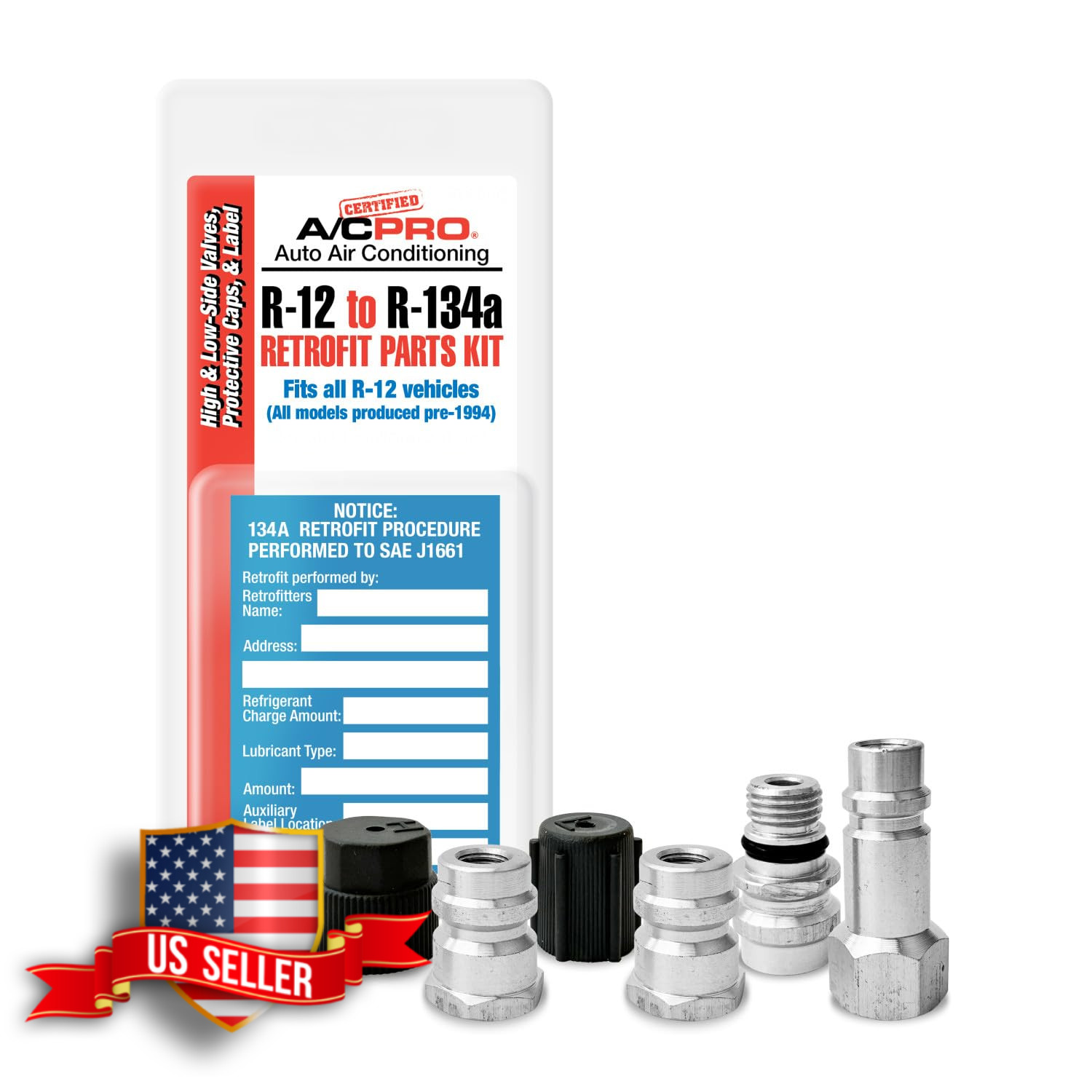 A/C Pro Car AC Adapter Kit R12 to R134a Conversion with Ports and Label