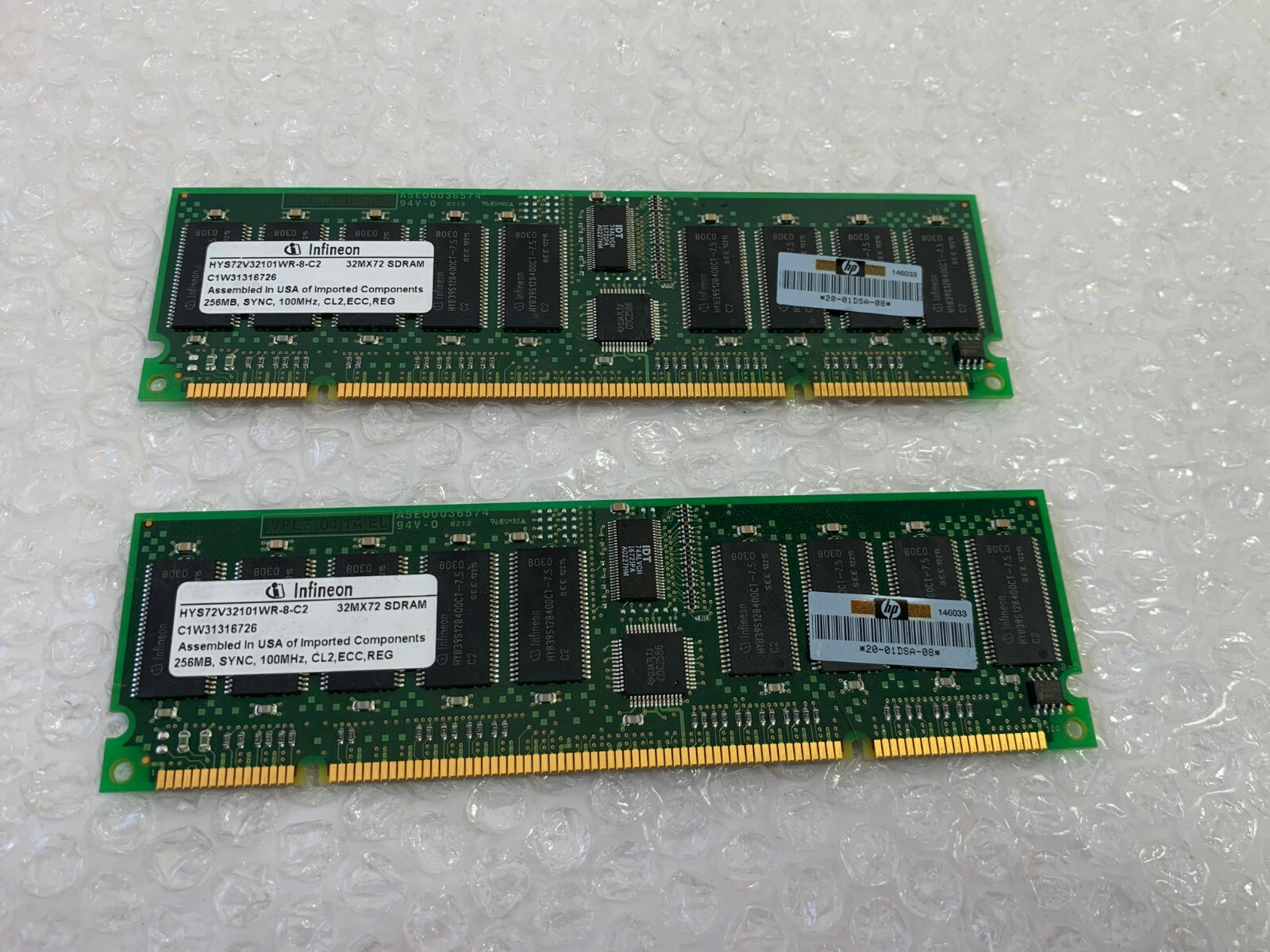 LOT 2 Infineon HYS72V32101WR-8-C2 256MB SDRAM  32Mx72 SDRAM COMPAQ