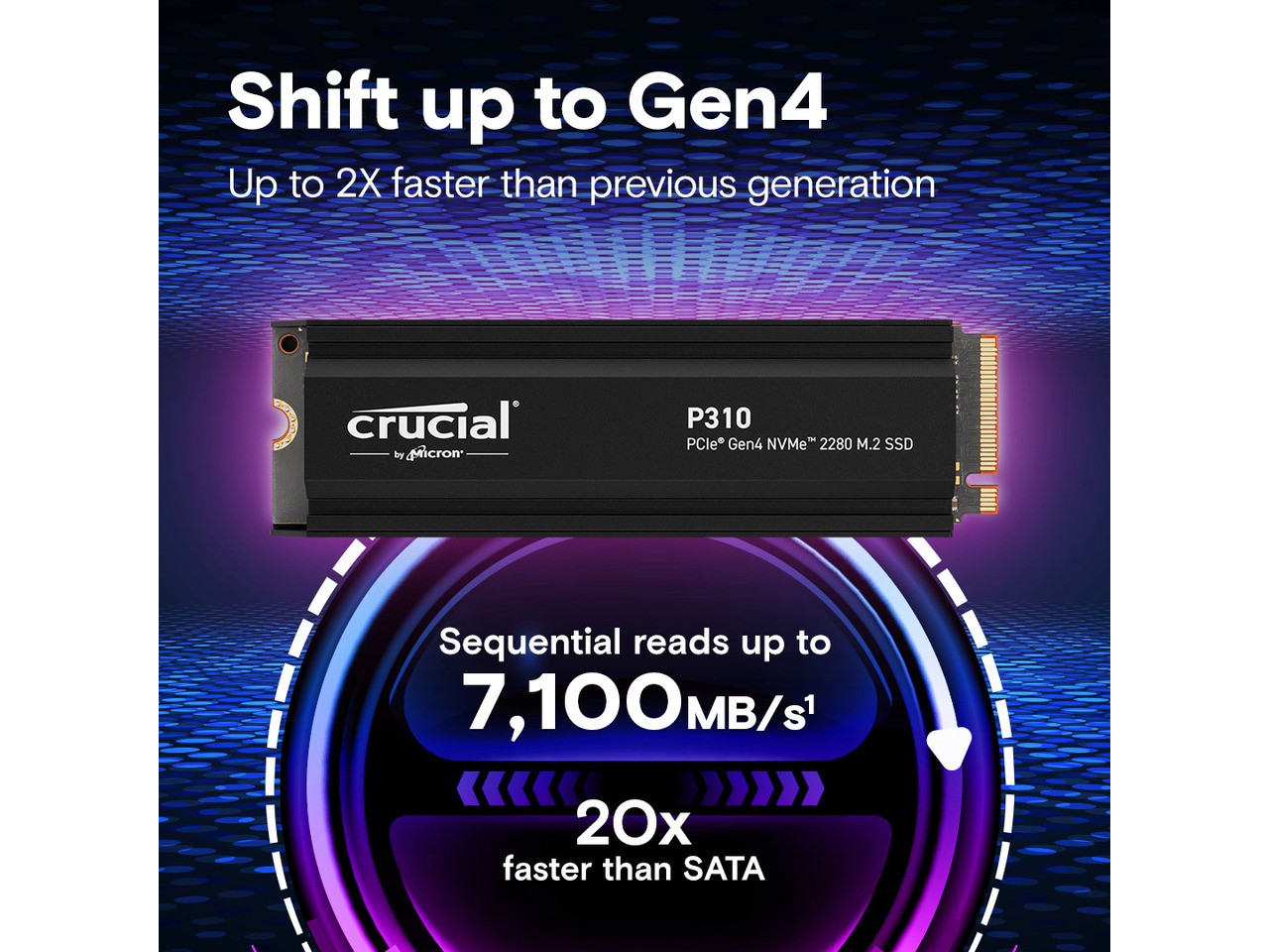 Crucial P310 2280 1TB PCIe Gen4 NVMe Gaming PS5 SSD with Heatsink, Up to