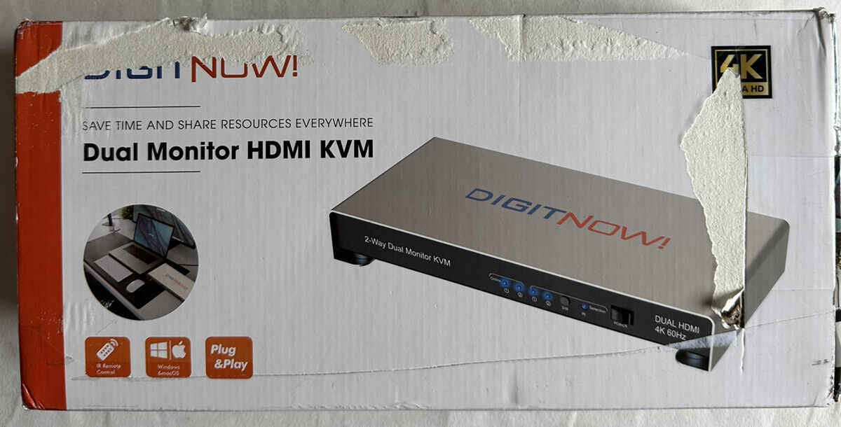 DIGITNOW Dual Monitor KVM Switch HDMI 2 Port, UHD 4K@60Hz Extended Display