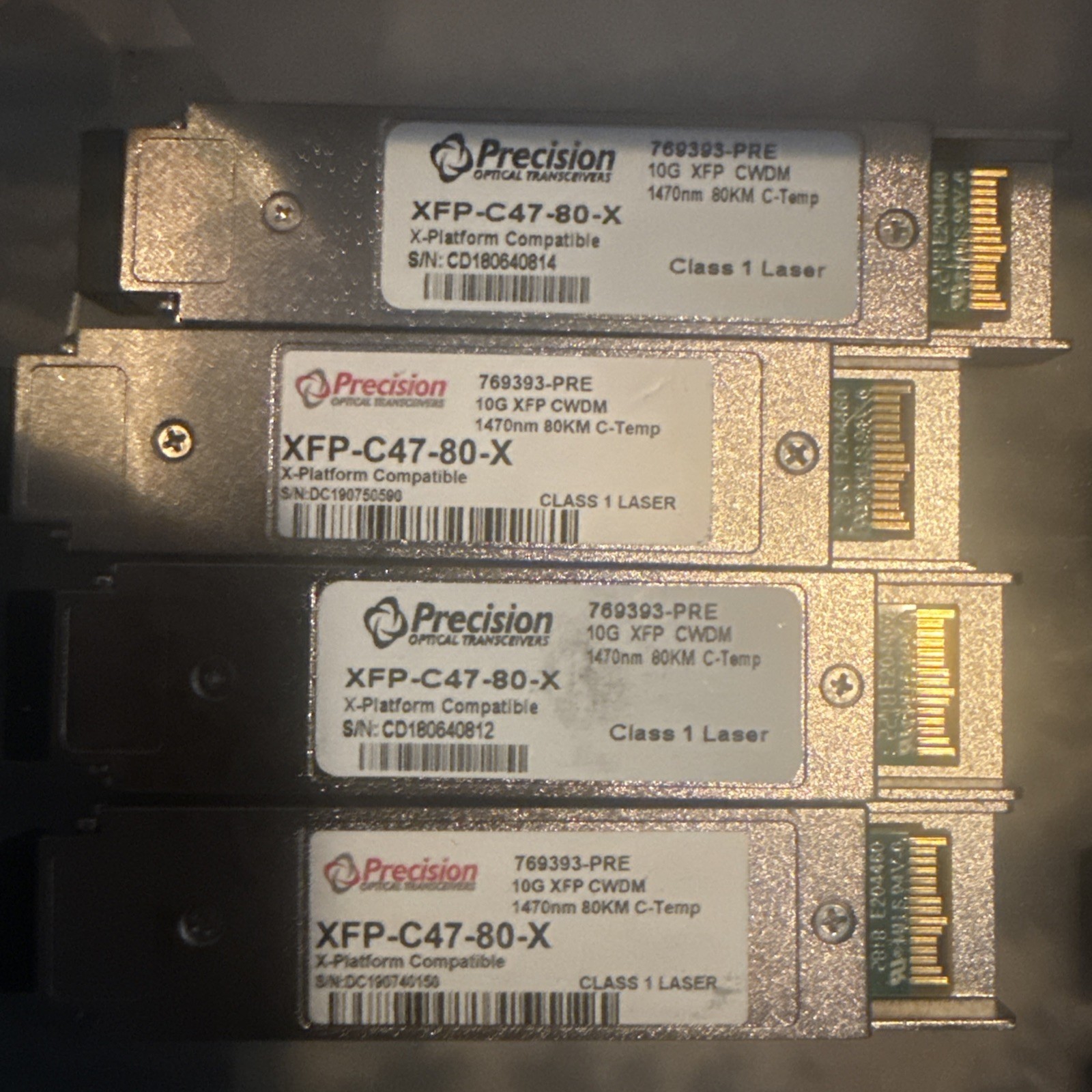 LOT OF 4 Precision XFP-C47-80-X 10G XFP CWDM 1470nm 80KM Optical Transceivers