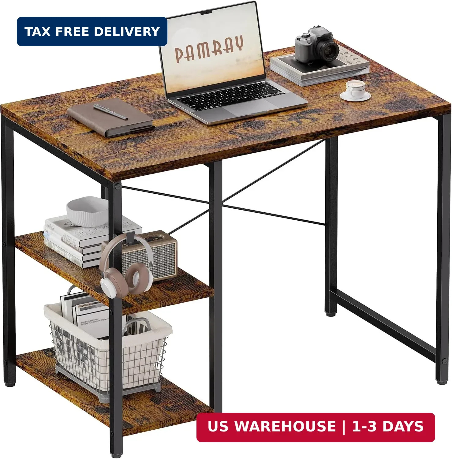32 Inch Small Computer Desk with Shelves for Bedroom Small Spaces