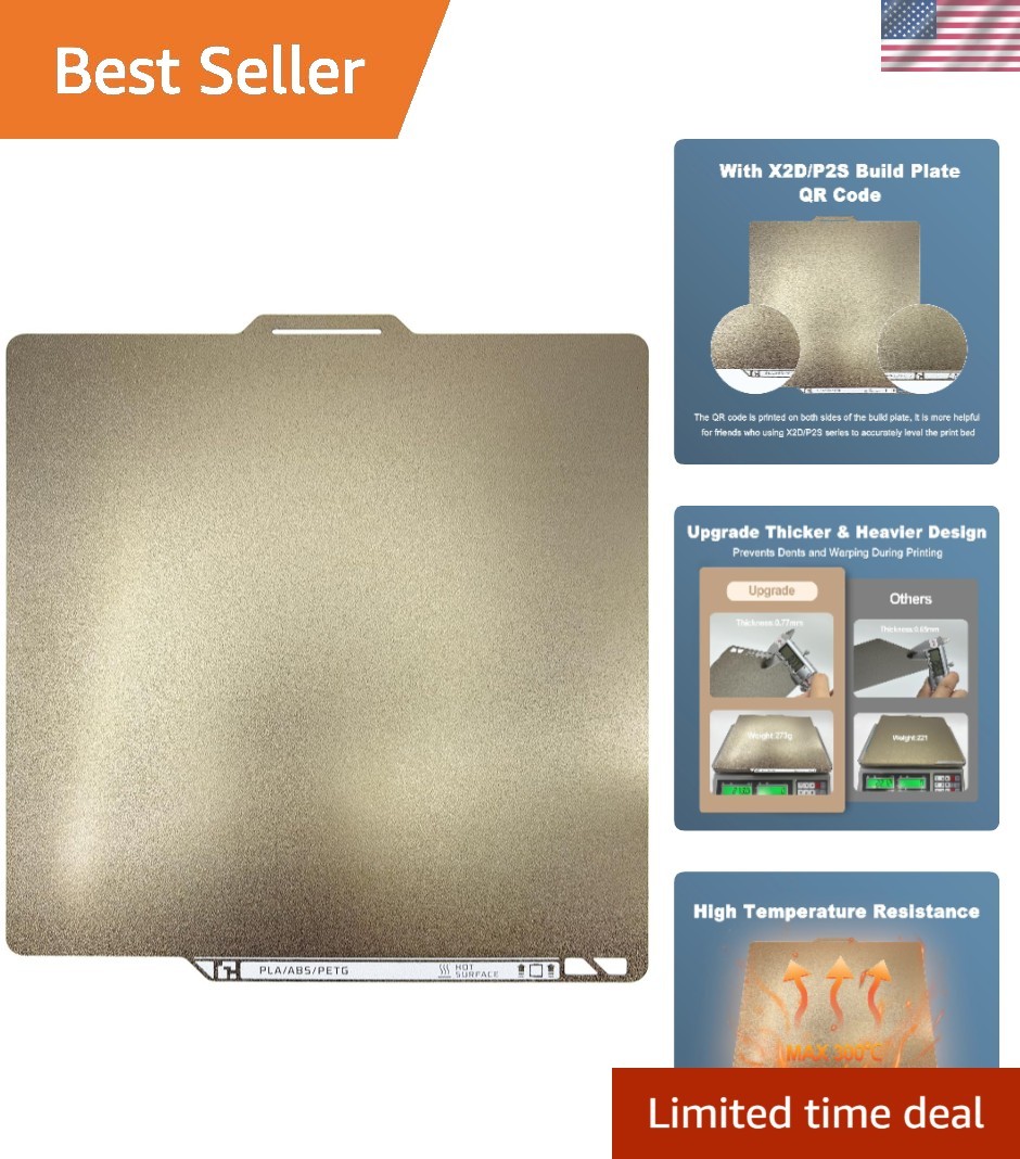 Upgraded Thicker 0.77mm PEI Build Plate with QR Code, 257x257mm Double-Sided ...