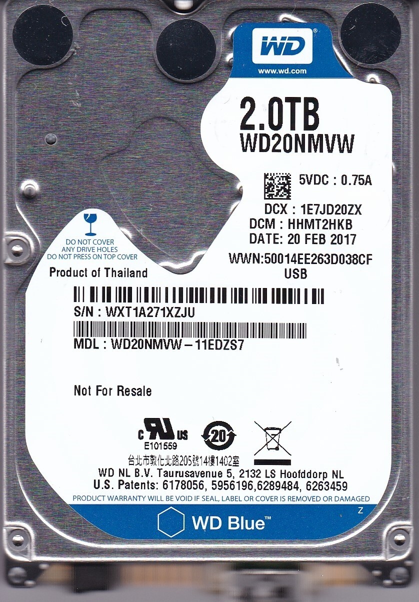 WD20NMVW-11EDZS7 dcm: HHMT2HKB s/n: WXT1A2 FEB/ 2017 2TB USB 3.0 WESTERN DIGITAL