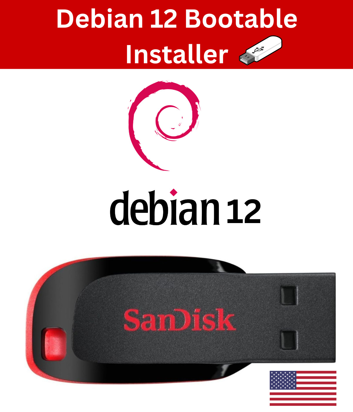 Debian 12 Bookworm Live Bootable USB – Stable Linux OS (UEFI & Legacy Support)