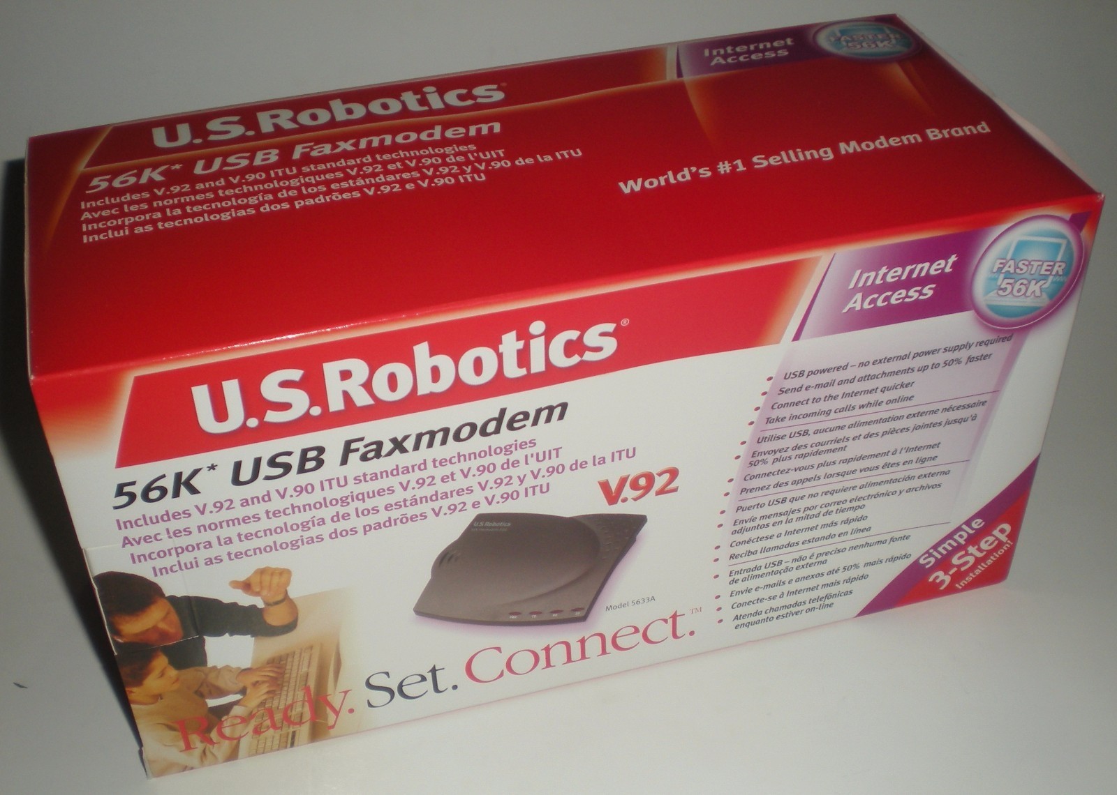 US ROBOTICS 5633A FAXMODEM MODEM USR265633A 56K V.90 & POWER SUPPLY / SOFTWARE