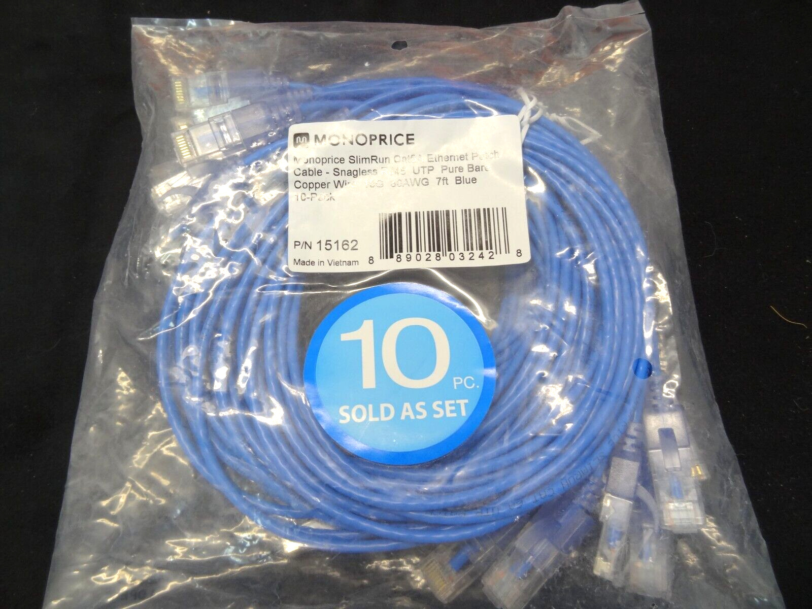 PACK OF 10 Monoprice SlimRun 7ft CAT6A Ethernet Lan Patch Cable RJ45 550Mhz 10G 