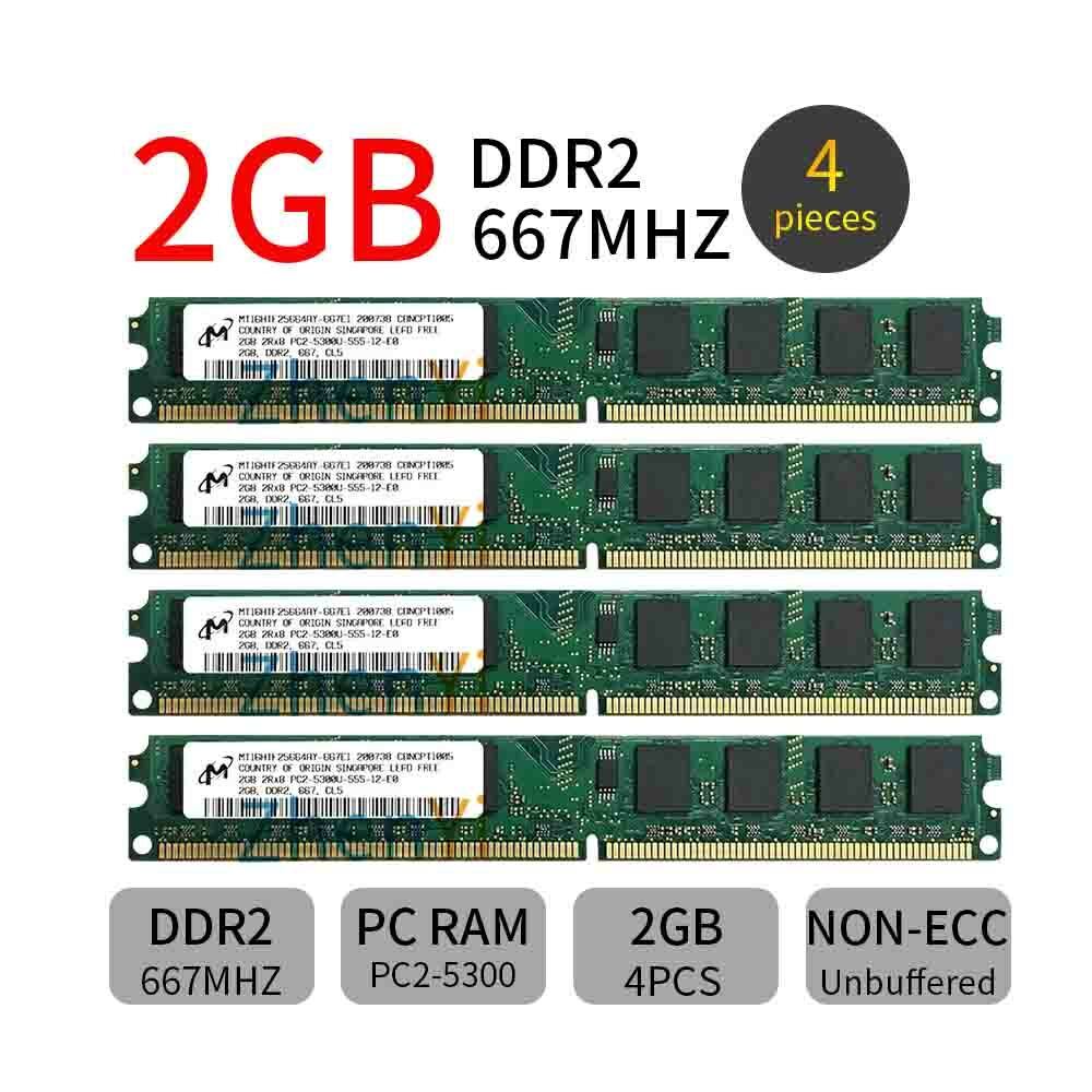 8GB 4x 2GB DDR2 667MHz PC2-5300U 240Pin Intel Desktop Memory SDRAM Micron ZT BT
