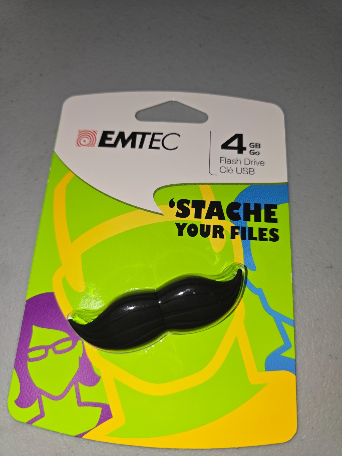 Emtech 4GB Mustache Novelty Flash Drive 'Stache Your Files EKMMD4GMUST1