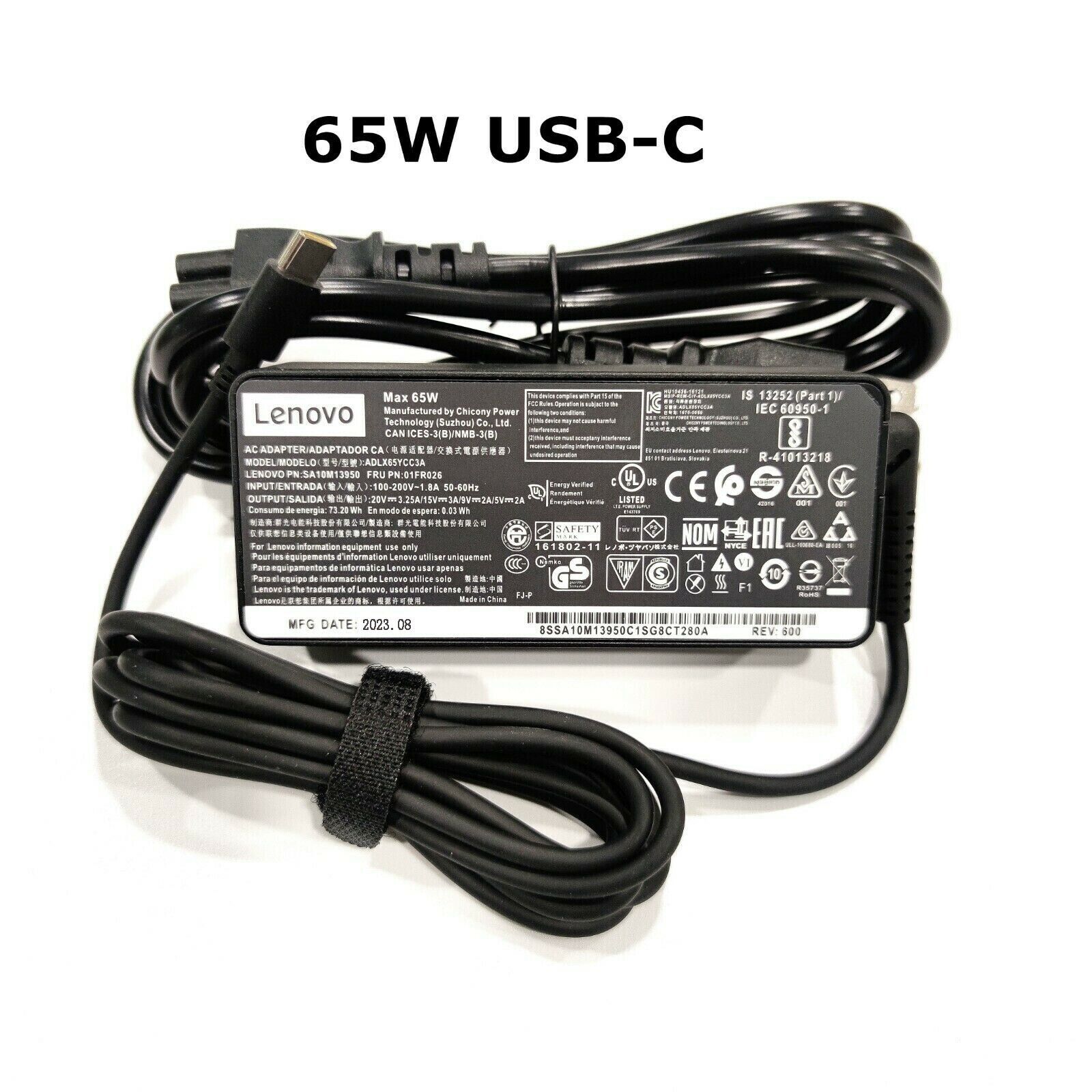 Genuine Lenovo 65W USB-C Type-C Laptop Charger Power Supply Adapter ADLX65YLC3A