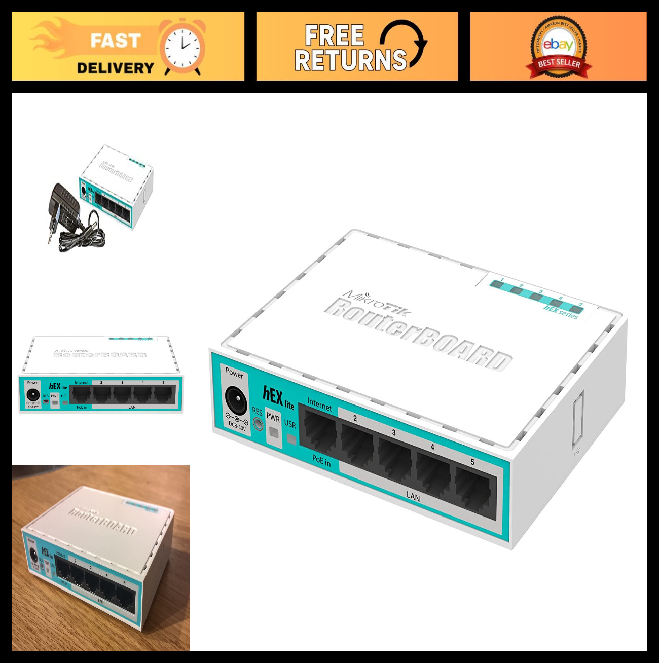 5-Port Router, 10/100 PoE, Mikrotik RouterBOARD hEX Lite, RB750r2, Fast Ethernet