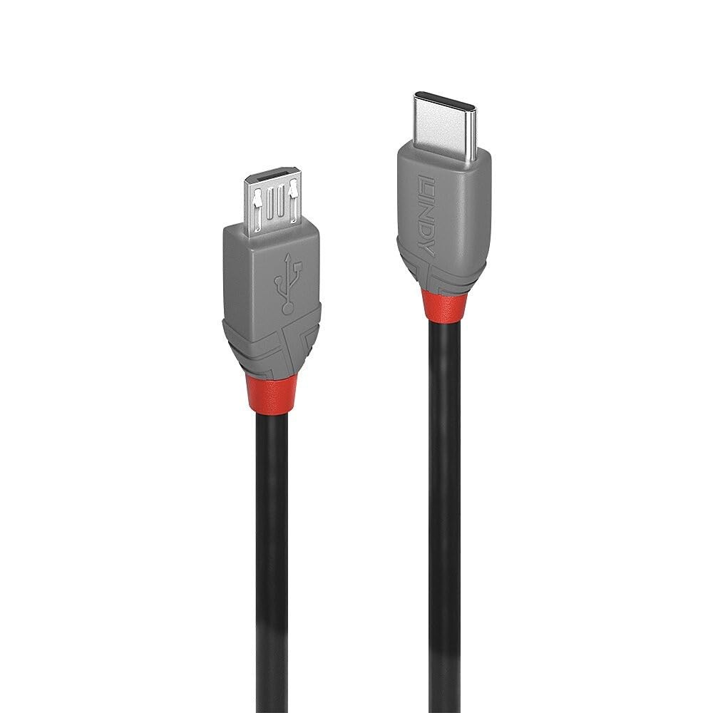 LINDY 36890 USB 2.0 Type C to Micro-B Cable, Anthra Line - Black, 0.5m