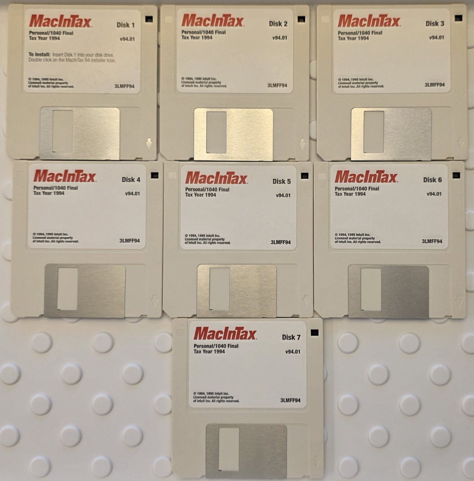 Vintage Computer Software '94 MacInTax Personal 1040 Apple MAC 3.5" Floppy Disks