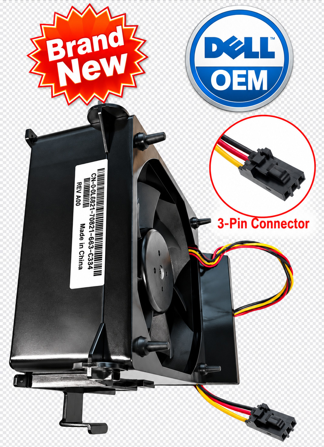 Brand New Genuine Dell Dimension 3000 Rear Cooling Fan 3-Pin 0D1601 D1601